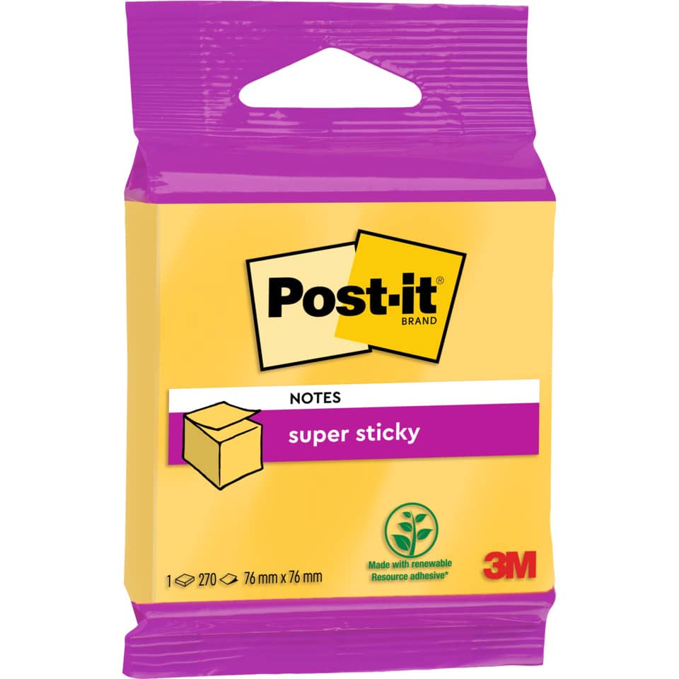 Haftnotizblock Super Sticky Würfel, 76x76mm, 270 Blatt, gelb POST-IT 2014-S POST-IT 2014-S 270Bl SupSticky