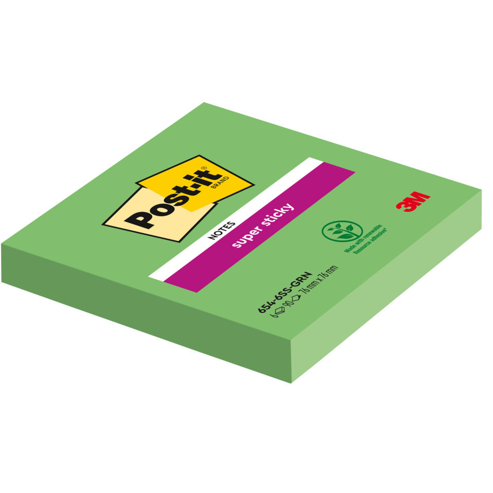 Haftnotizblock Super Sticky Notes, 76 x 76 mm, immergrün, 90 Blatt POST-IT 6546SA