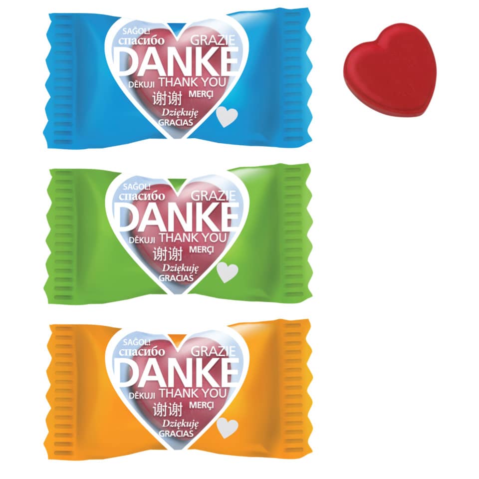 Herzbonbons DANKE,  200 x 3,4 g HELLMA 70000149 HELLMA 70000149 200x3,4g