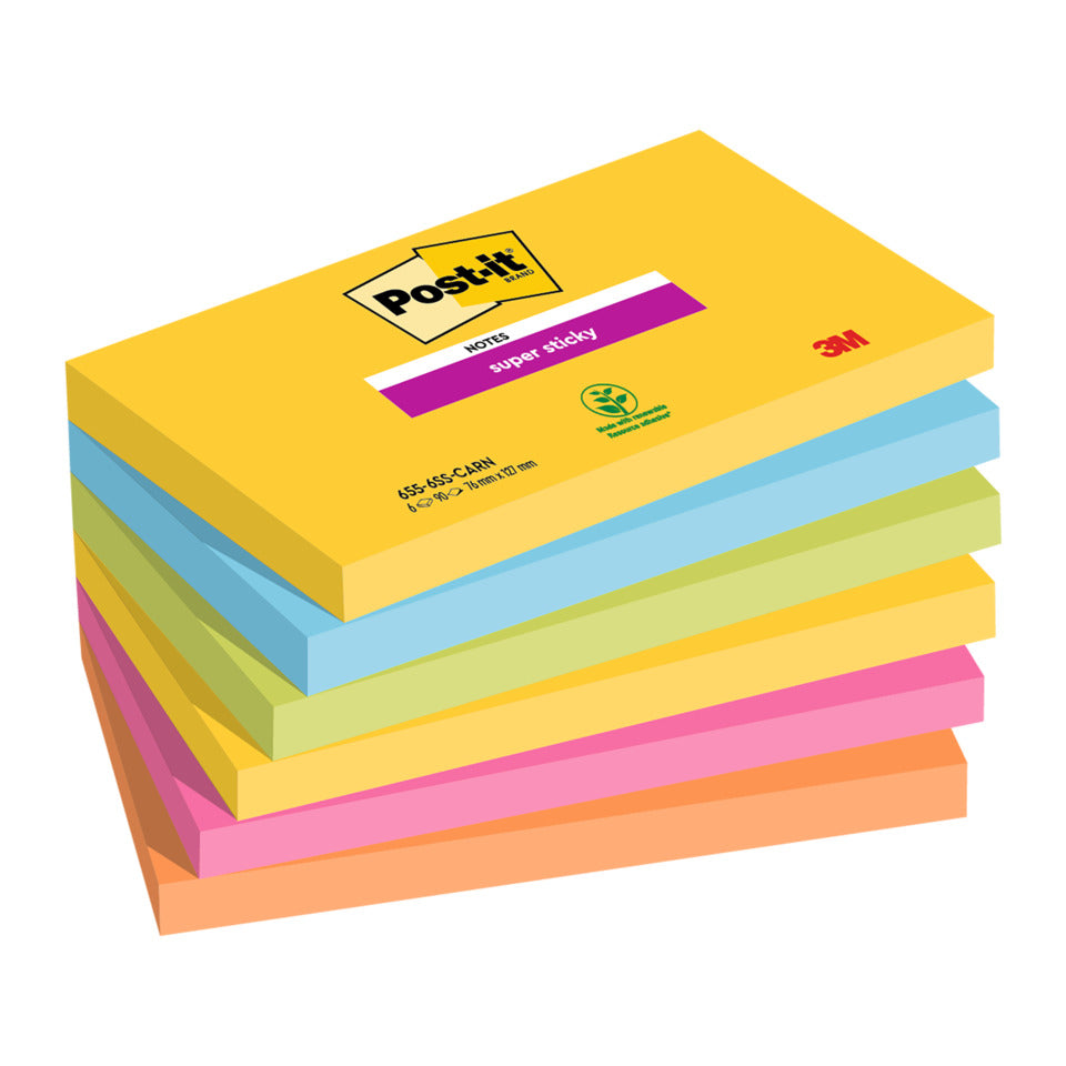 Haftnotizblock Super Sticky Notes Carnival Collection, 127x76mm, 6x90 Blatt, sortiert POST-IT 655-6SS-CARN POST-IT 655-6SS-CARN SuperSticky