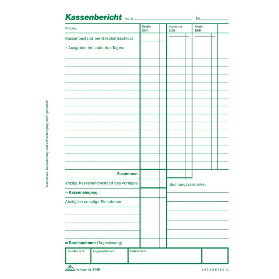 Kassenberichtsblock - mit gesondertem Mehrwertsteuerausweis, A5, 50 Blatt RNK 3146 RNK 3146 50BL