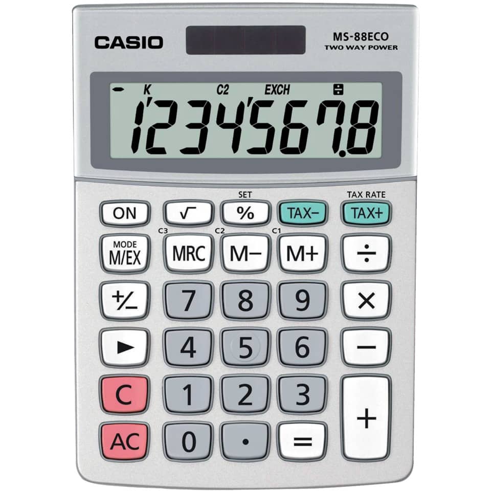Tischrechner aus Recycling-Materialien hergestellt, Solar-/Batterie CASIO MS-88ECO CASIO MS-88ECO 30,7x103x145mm
