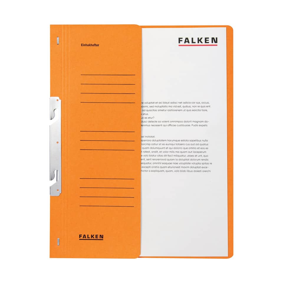 Einhakhefter, A4, halber Vorderdeckel, kaufmännische Heftung, orange FALKEN 80000755 FALKEN 80000755 1/2 Deckel