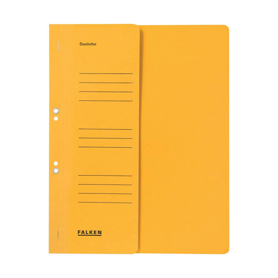 Ösenhefter, A4, 250 g/m², halber Deckel, kfm. Heftung, Manilakarton, gelb FALKEN 80003825