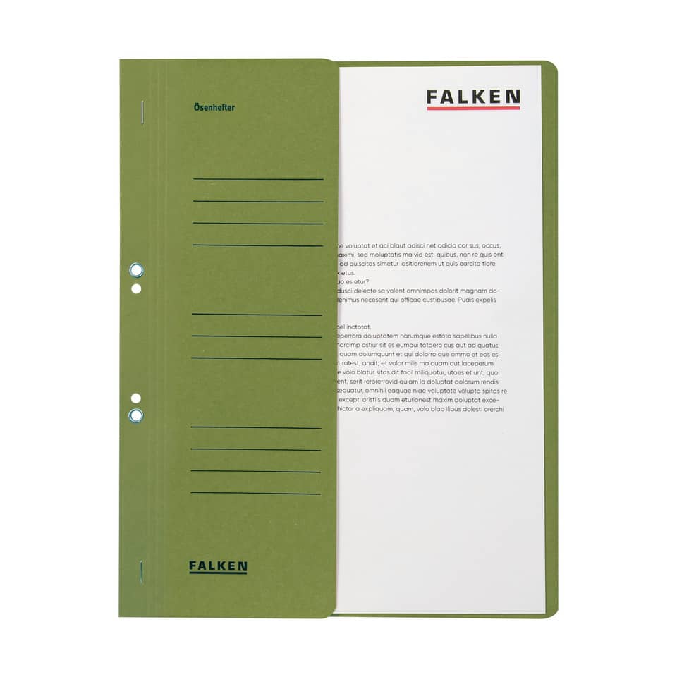 Ösenhefter, A4, 250 g/m², halber Deckel, kfm. Heftung, Manilakarton, grün FALKEN 80000490