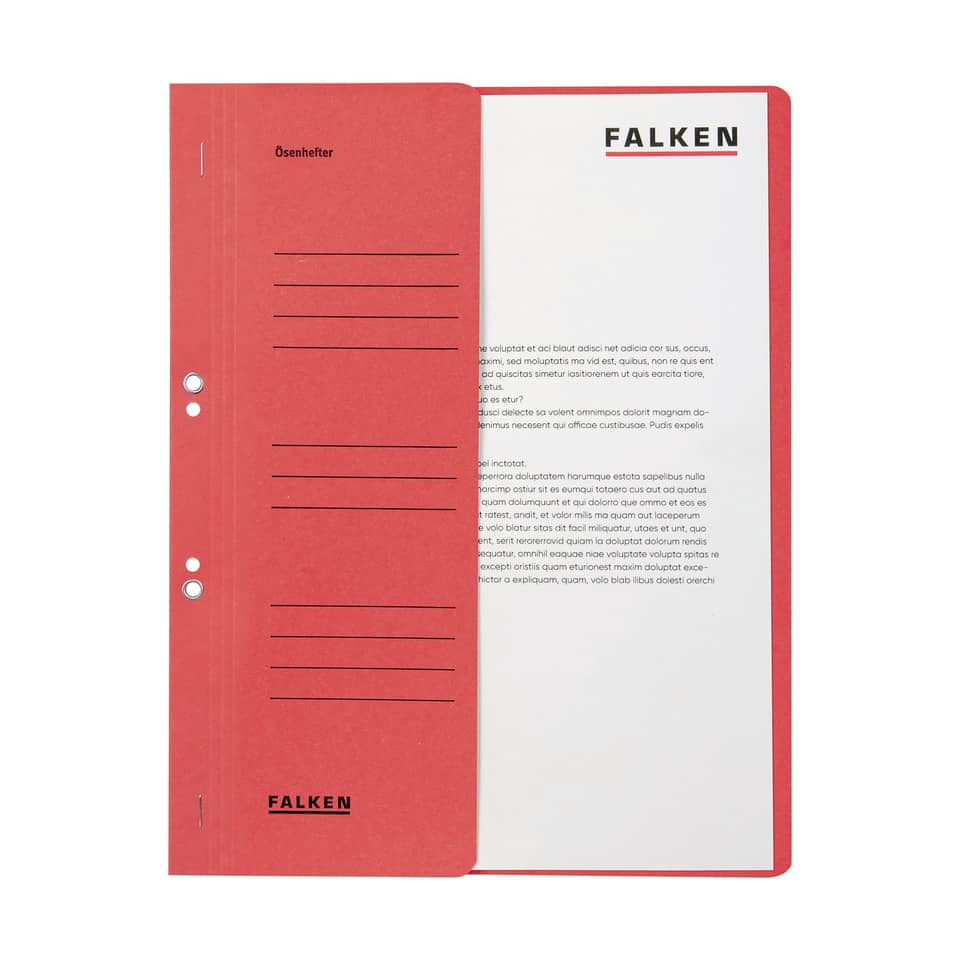Ösenhefter, A4, 250 g/m², halber Deckel, kfm. Heftung, Manilakarton, rot FALKEN 80003817