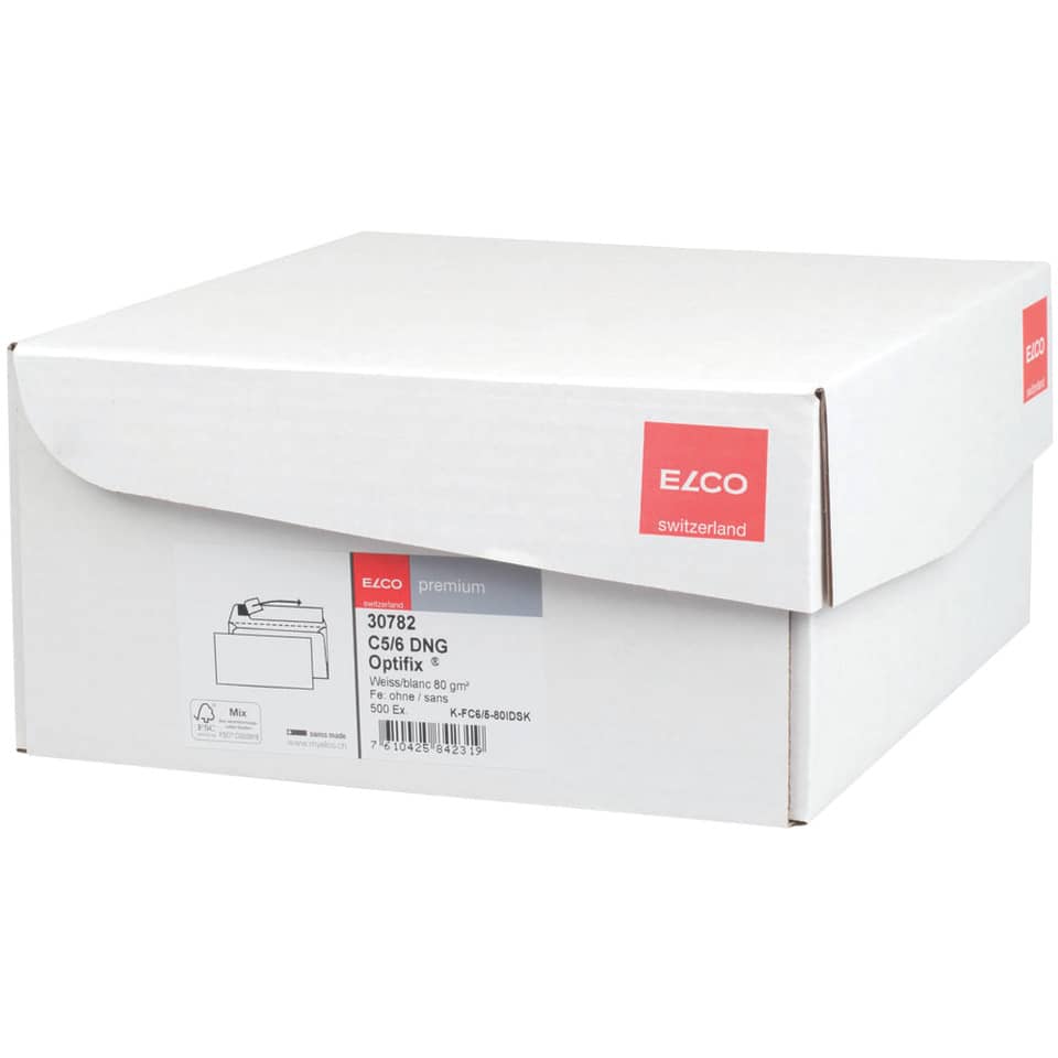 Briefumschlag Premium, DIN lang, 80g/m², haftklebend, 500 Stück, weiß ELCO 30782 ELCO 30782 Haftstreifen  o. Fenster 80