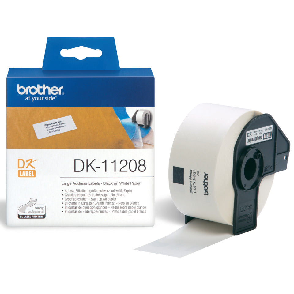Endlosetiketten, 38x90mm, 400 Stück. schwarz/weiß BROTHER DK11208 BROTHER DK11208 RL=400Et
