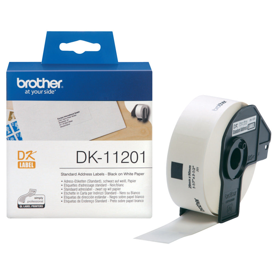 Adressetikettenrolle Standard, 29x90mm, 400 Stück, weiß BROTHER DK11201 BROTHER DK11201 Standard 400 Stück