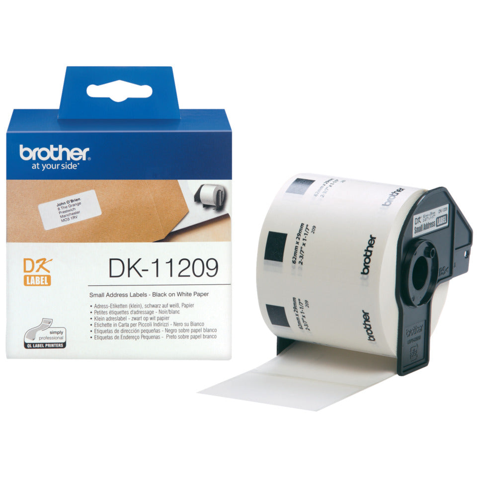 Adressetikettenrolle für QL500/550, 29x62mm, 800 Stück, weiß BROTHER DK11209 BROTHER DK11209 800 Stück f. QL500/550