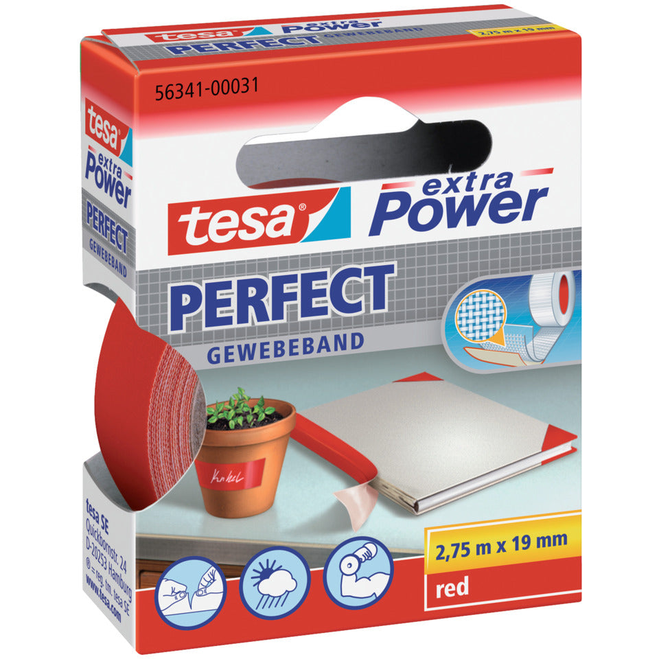 Gewebeklebeband tesa® extra Power Gewebeband, 2,75mx19mm, rot TESA 56341-00031-04