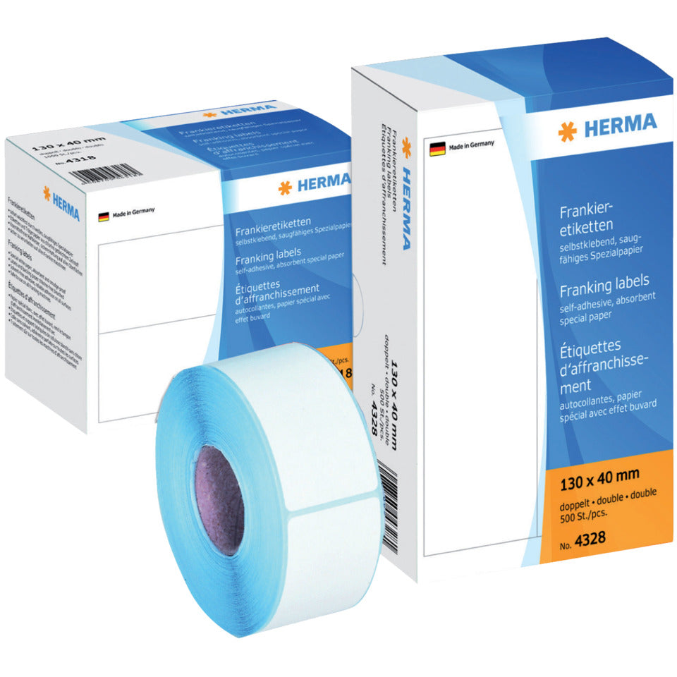 Frankieretiketten doppelt permanent, 140x50mm, 500 Stück, weiß HERMA 4321 HERMA 4321 doppelt permanent haftend