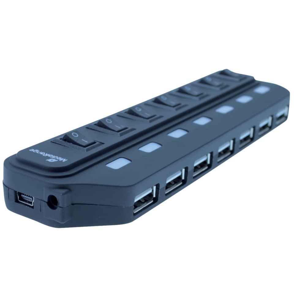 Verteiler USB 2.0 mit separaten Schaltern, 1:7, bus powered, schwarz MEDIARANGE MRCS504