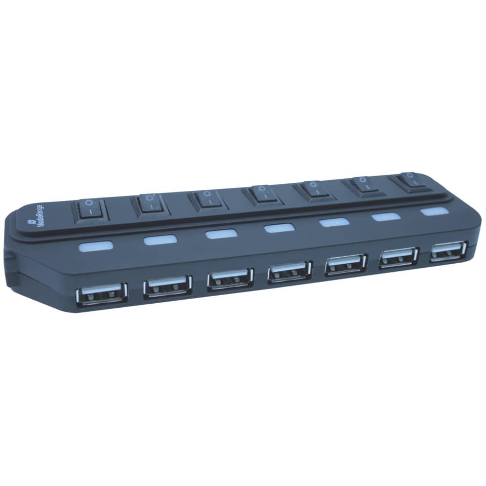 Verteiler USB 2.0 mit separaten Schaltern, 1:7, bus powered, schwarz MEDIARANGE MRCS504