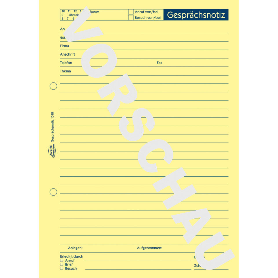 Gesprächsnotiz, A5, 50 Blatt, gelb AVERY ZWECKFORM 1018