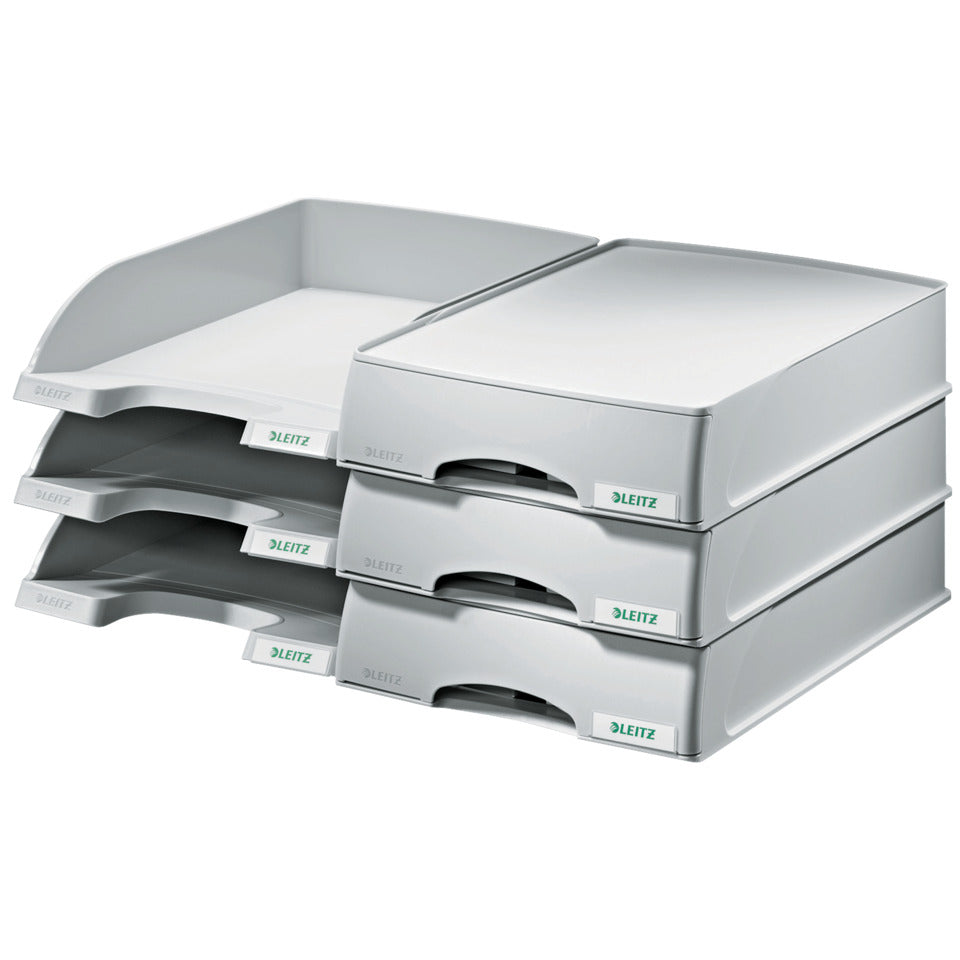 Briefkorb Plus mit Schublade, A4 quer, Polystyrol, grau LEITZ 5210-00-85 LEITZ 5210-00-85 m. Schublade