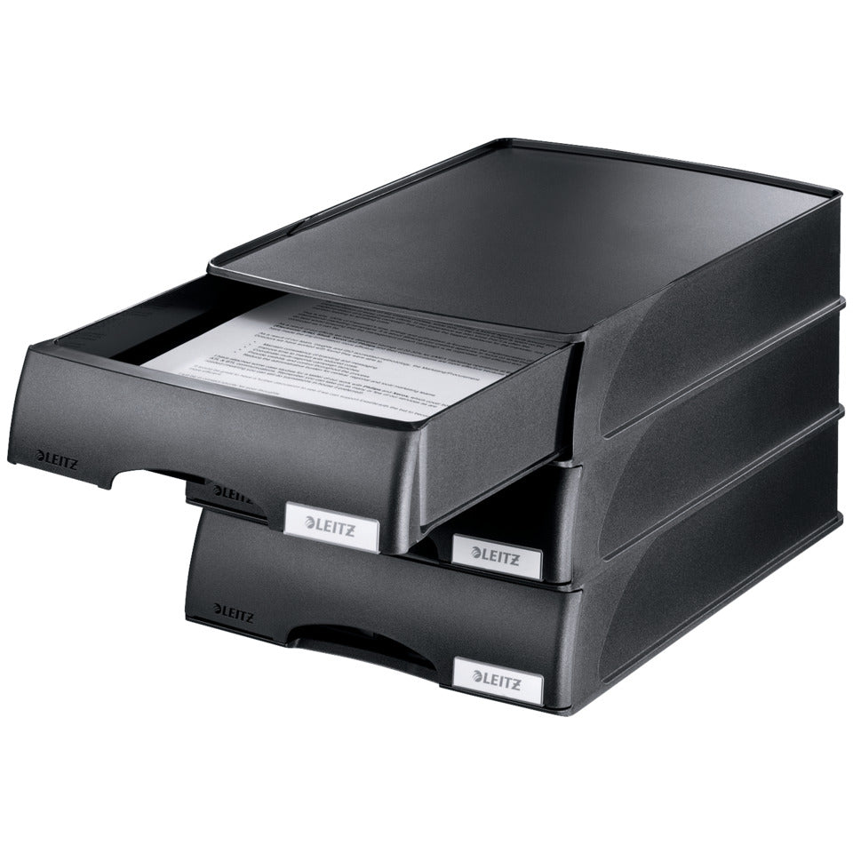 Briefkorb Plus mit Schublade, A4 quer, Polystyrol, schwarz LEITZ 5210-00-95 LEITZ 5210-00-95 m. Schublade