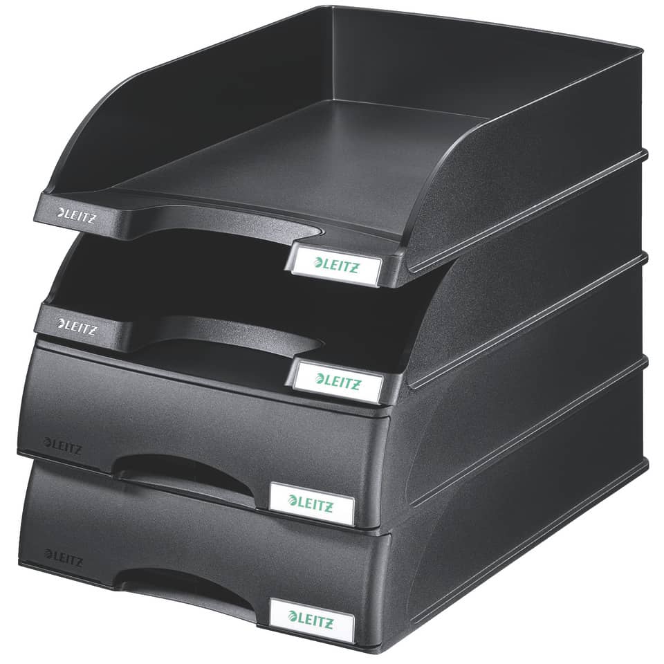 Briefkorb Plus mit Schublade, A4 quer, Polystyrol, schwarz LEITZ 5210-00-95 LEITZ 5210-00-95 m. Schublade