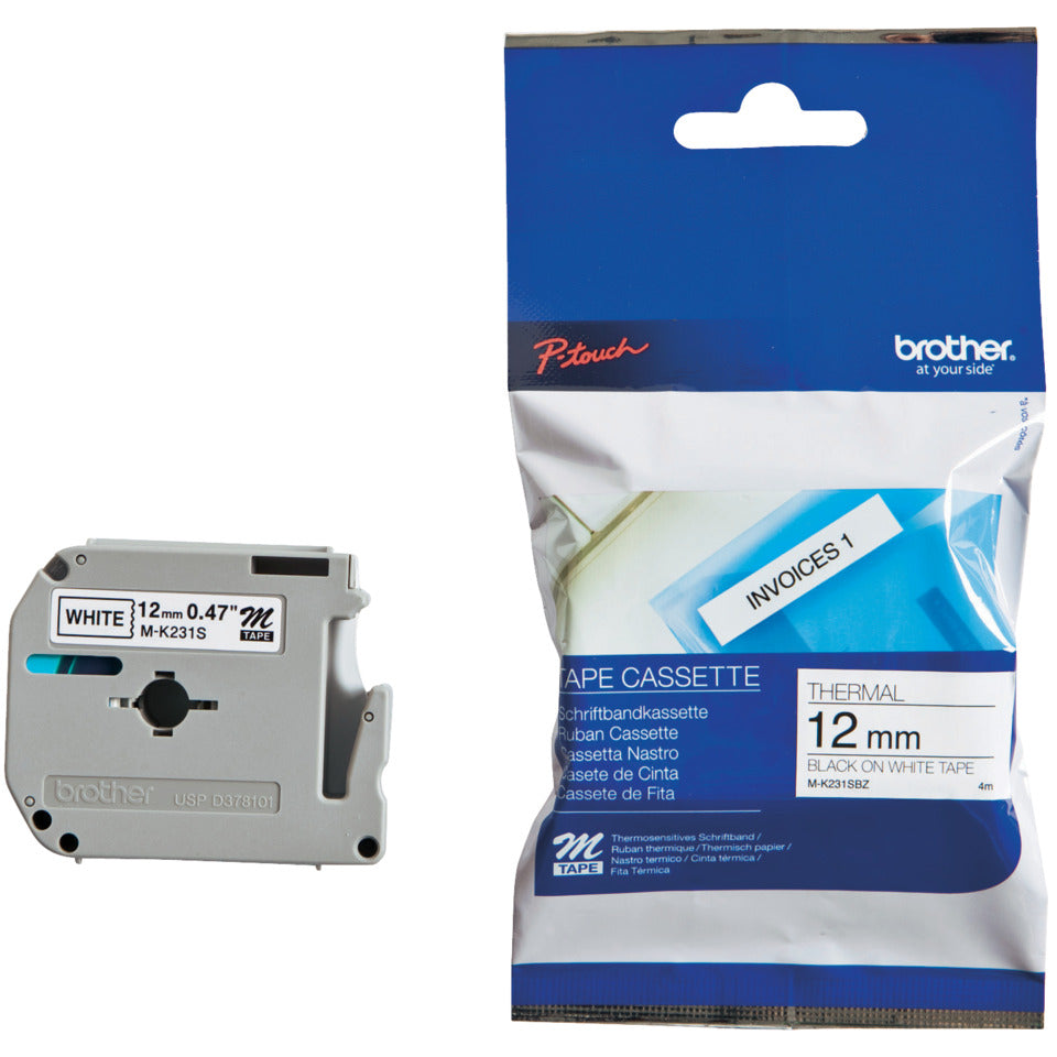 Schriftband, 12mmx8m, schwarz/weiß BROTHER MK231BZ BROTHER MK231BZ unlaminiert
