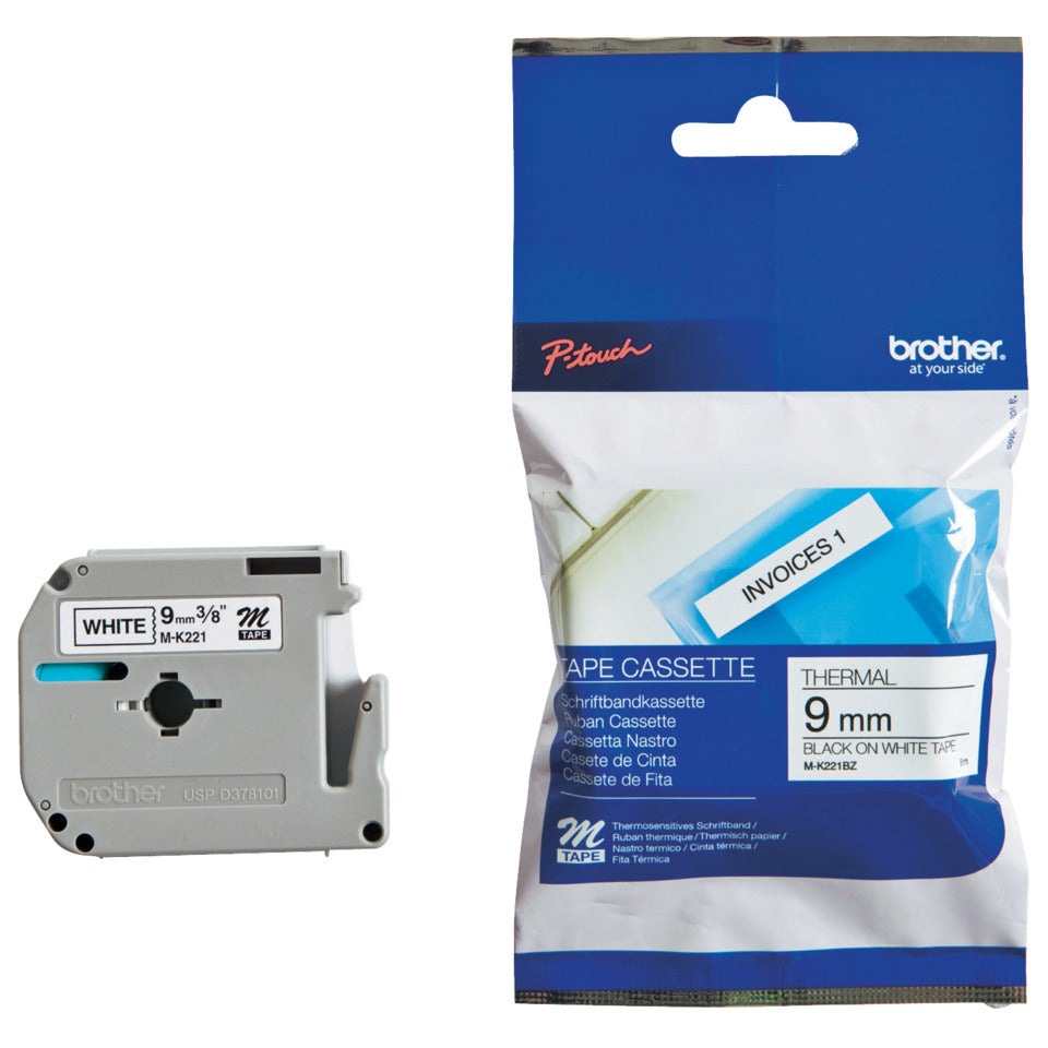 Schriftband, 9mmx8m, schwarz/weiß BROTHER MK221BZ BROTHER MK221BZ unlaminiert