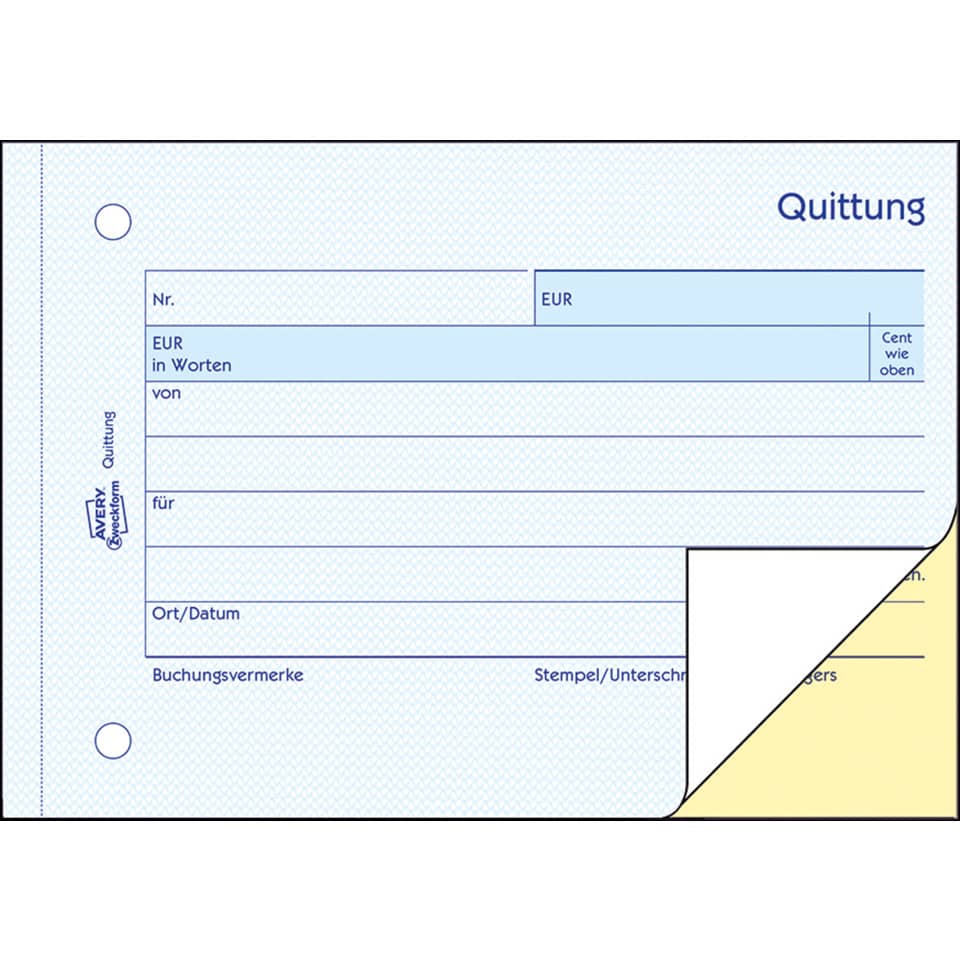Quittung Kleinunternehmer ohne MwSt., A6 quer, selbstdurchschreibend, 2x40 Blatt AVERY ZWECKFORM 1742 ZWECKFORM 1742 o.Mwst Nachw.