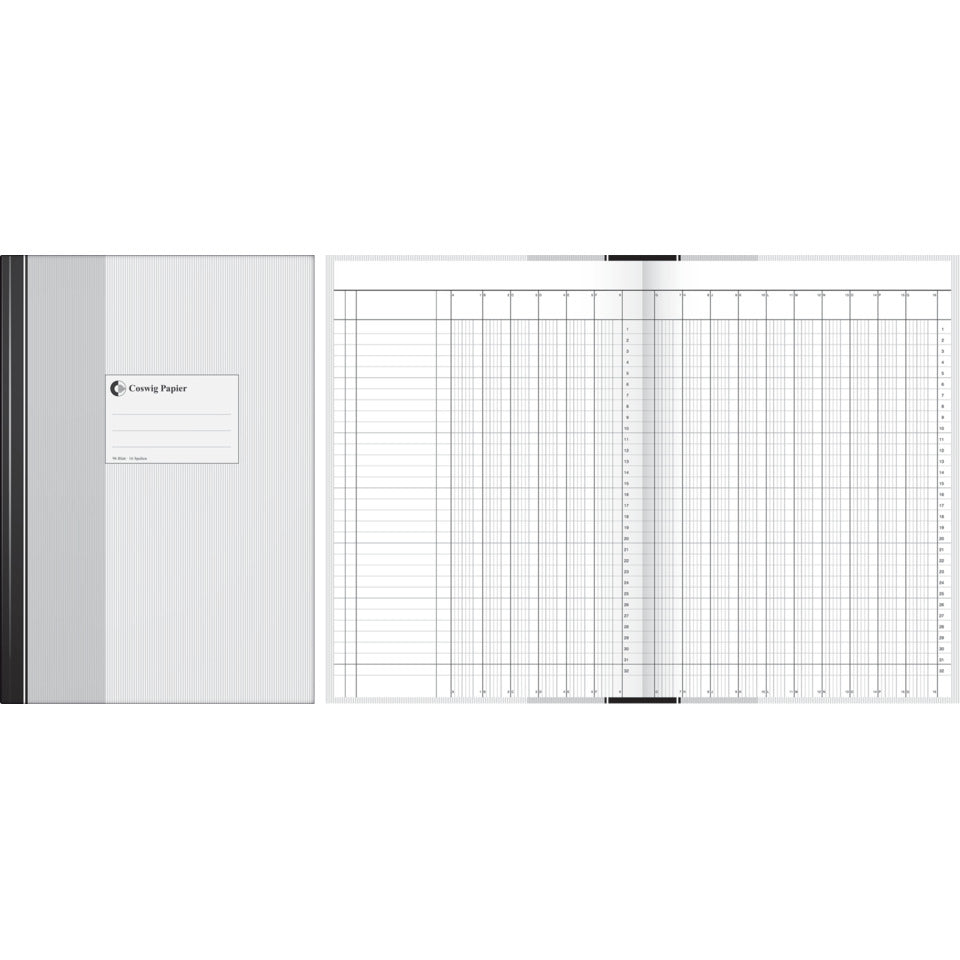 Spaltenbuch A4, 192 Seiten, 16 Spalten, Papier, grau/schwarz COSWIG 861195603 COSWIG 86-1195603