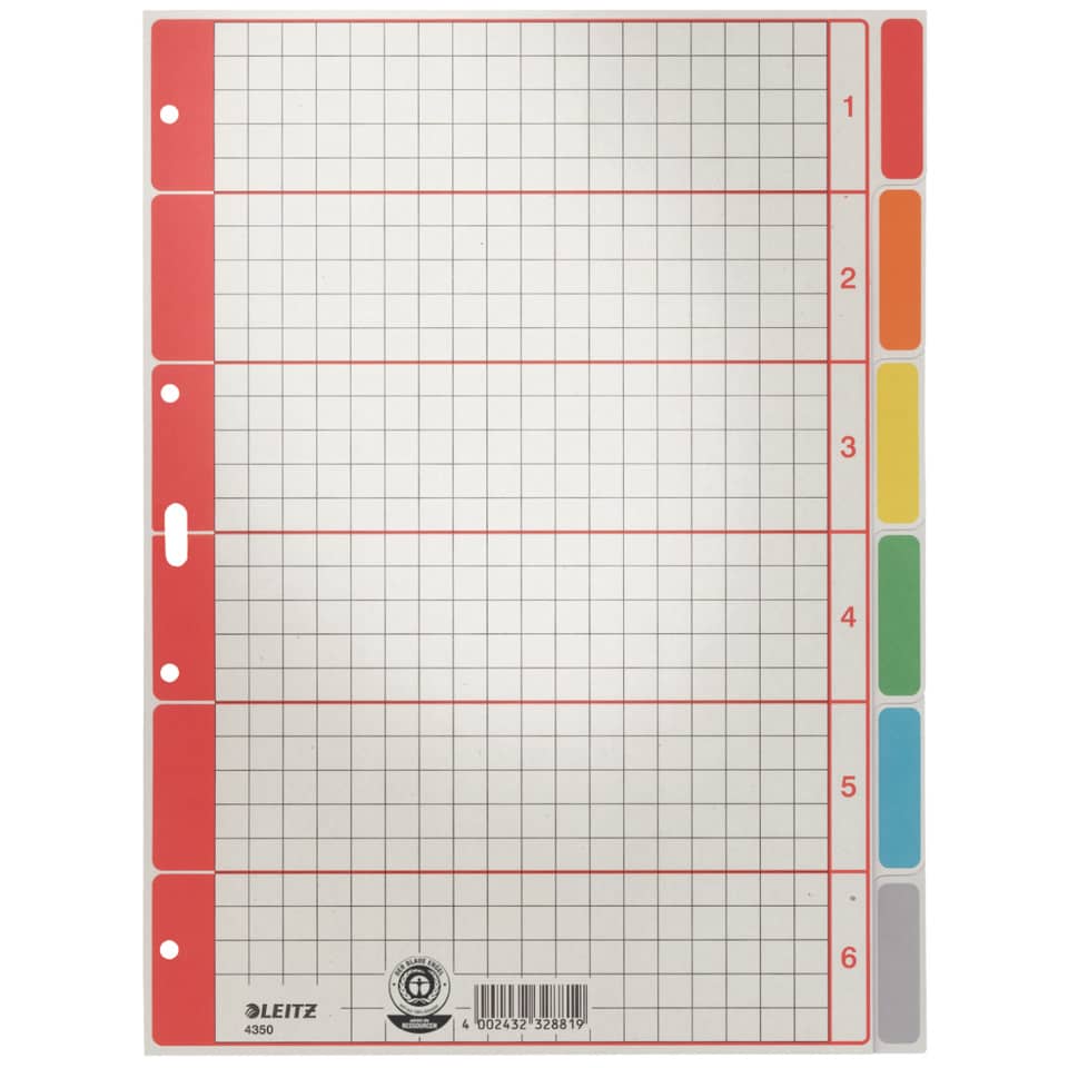 Kartonregister Blanko, A4, Karton, 6 Blatt, grau LEITZ 4350-00-85 LEITZ 43500085 Karton fbg.Tabs