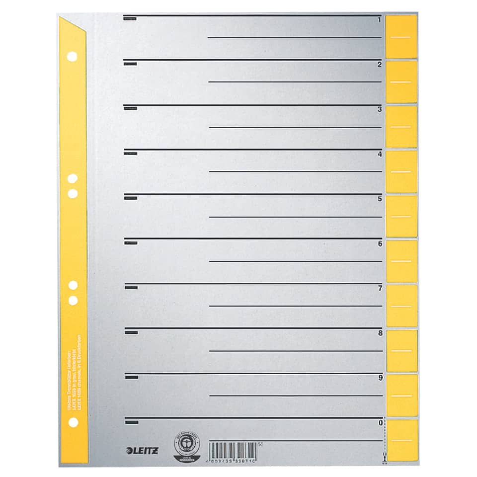 Trennblatt, A4, Karton, farbig bedruckt, gelb, 100 Stück LEITZ 1652-00-15 LEITZ 1652-00-15 100ST ungeöst