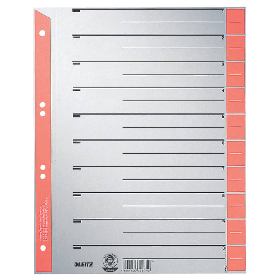 Trennblatt, A4, Karton, farbig bedruckt, rot, 100 Stück LEITZ 1652-00-25 LEITZ 1652-00-25 100ST ungeöst