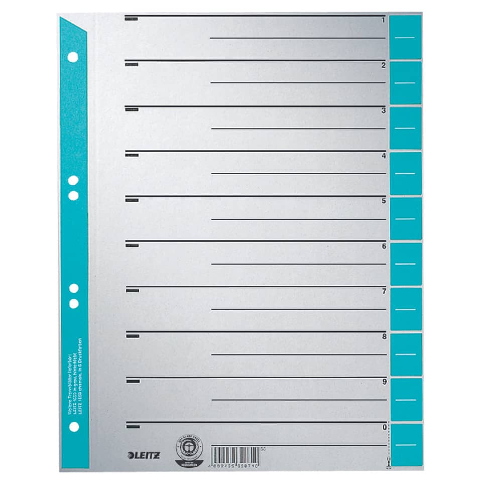 Trennblatt, A4, Karton, farbig bedruckt, hellblau, 100 Stück LEITZ 1652-00-30 LEITZ 1652-00-30 100ST ungeöst