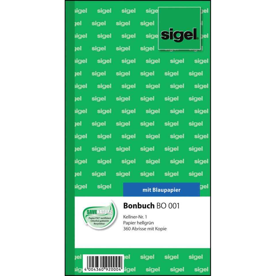 Bonbuch 2 - Blaupapier, 10,5 x 20 cm, 360 Abrisse, hellgrün SIGEL BO001 SIGEL BO001   360 Ab