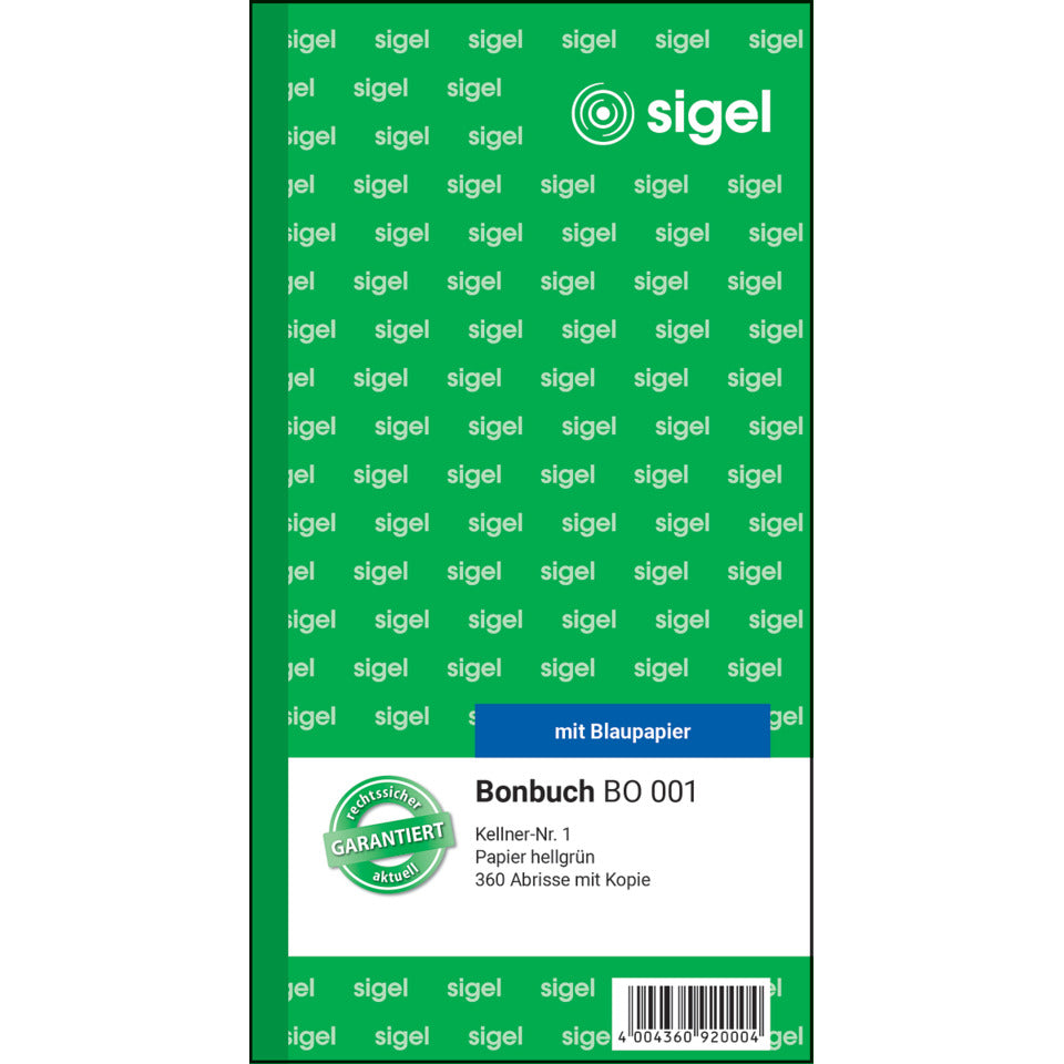 Bonbuch 2 - Blaupapier, 10,5 x 20 cm, 360 Abrisse, hellgrün SIGEL BO001 SIGEL BO001   360 Ab