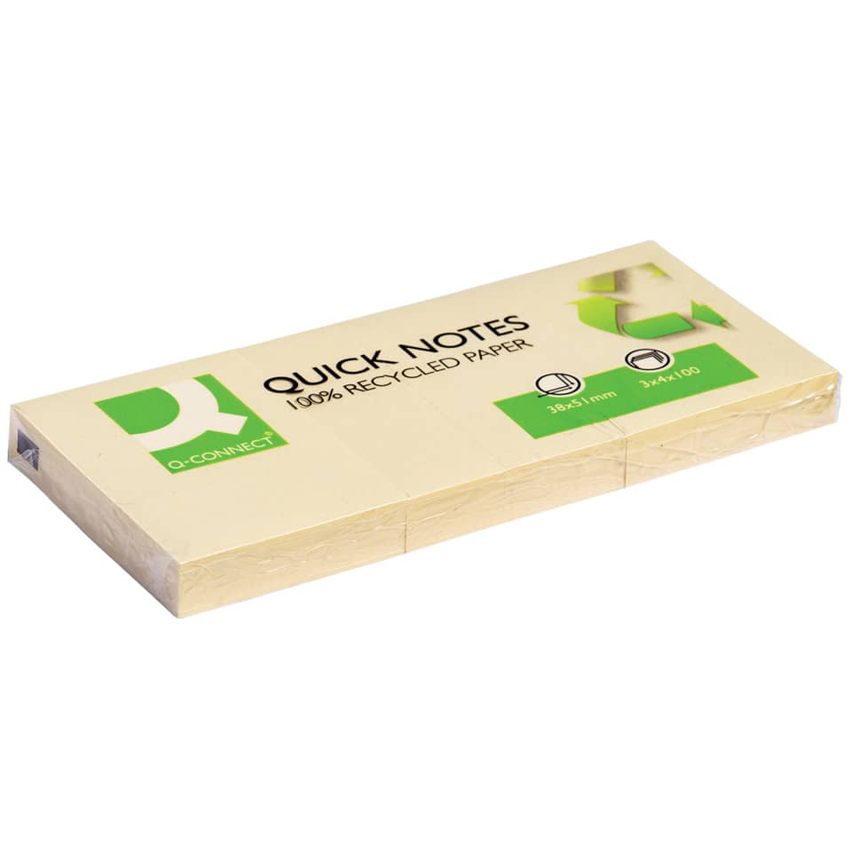 Haftnotizblock Recycling Ouick Notes, 100 Blatt, 1 Stück, 38x51mm, gelb Q-CONNECT KF22367 Q-CONNECT KF22367 38x51mm
