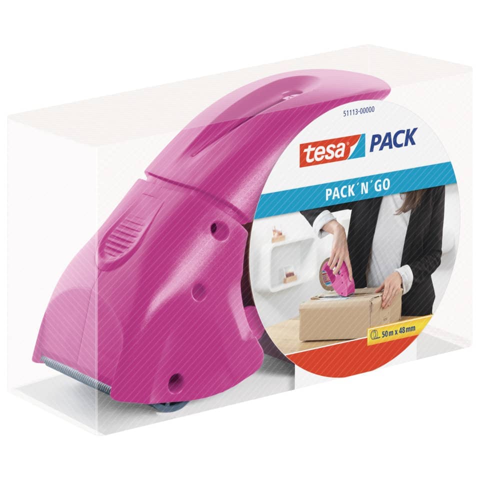 Packband-Handabroller Pack' n' Go+1 Rolle, pink TESA 51113-00000-00