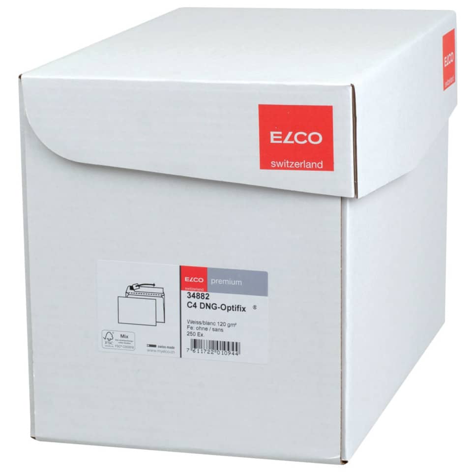Briefumschlag Premium ohne Fenster, C4, 120g/m², haftklebend, 250 Stück, weiß ELCO 34882 ELCO 34882 Office Box Haftklebung