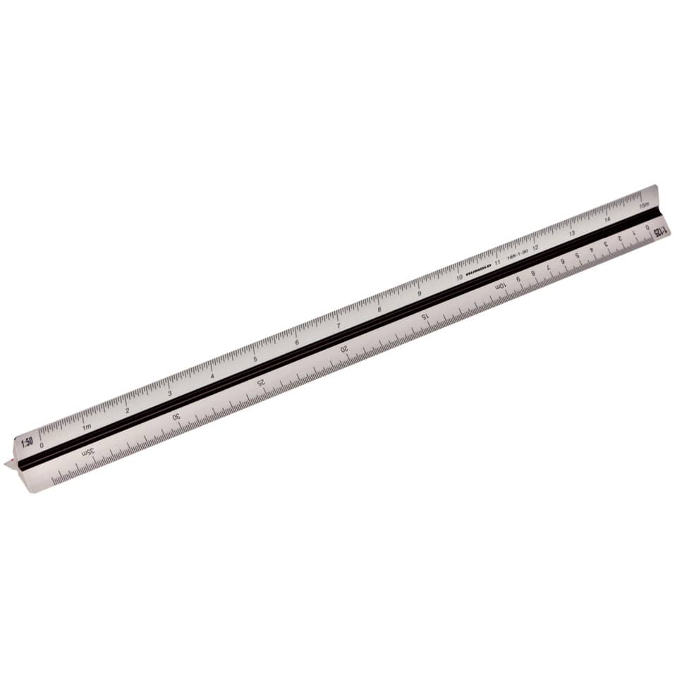 Dreikantmaßstab, Aluminium, 3 farbige Hohlkehlen, Ø 24 mm, 30 cm, Teilung architect 1 RUMOLD 195/1/30
