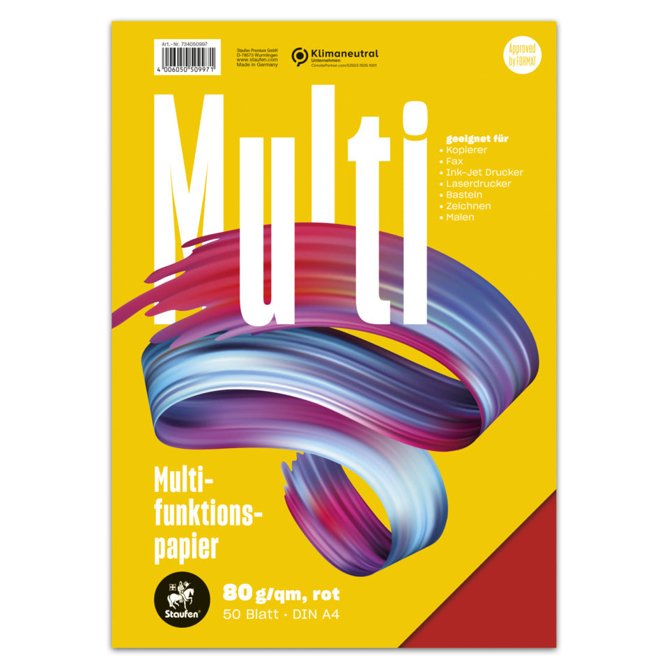 Kopierpapier, A4, 80g/m², 50 Blatt, rot STAUFEN STYLE 734050997 STAUFEN STYLE 734050997 Multifunktion