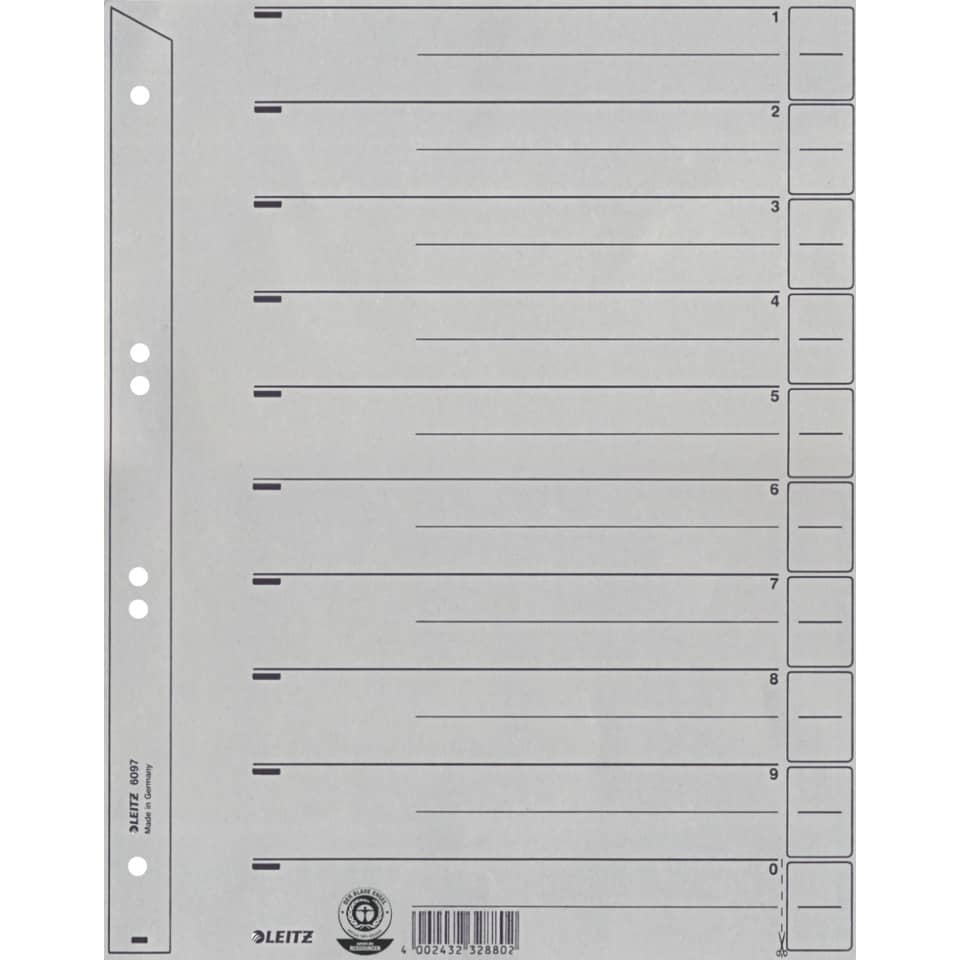Trennblatt, A4, für Hängeordner, Karton, grau, 100 Stück LEITZ 6097-00-85 LEITZ 6097-00-85 100ST