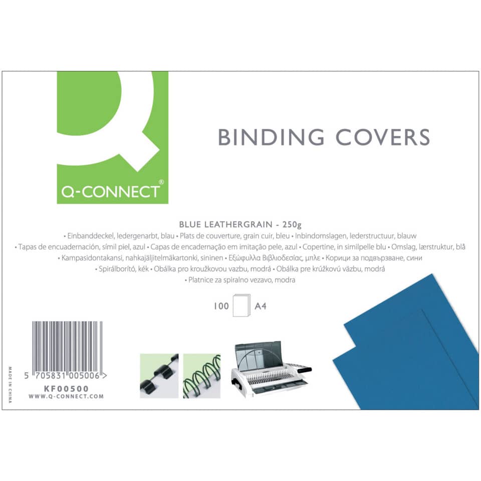 Einbanddeckel Leder, A4, 250g/m², 100 Stück, blau Q-CONNECT KF00500 Q-CONNECT KF00500 250g 100ST