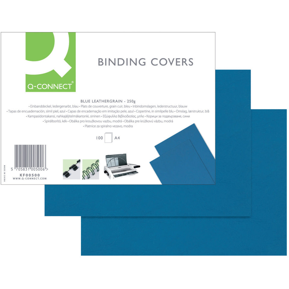 Einbanddeckel Leder, A4, 250g/m², 100 Stück, blau Q-CONNECT KF00500 Q-CONNECT KF00500 250g 100ST