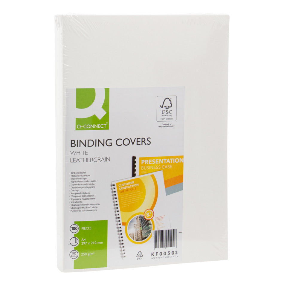 Einbanddeckel Leder, A4, 250g/m², 100 Stück, weiß Q-CONNECT KF00502 Q-CONNECT KF00502 250g 100ST
