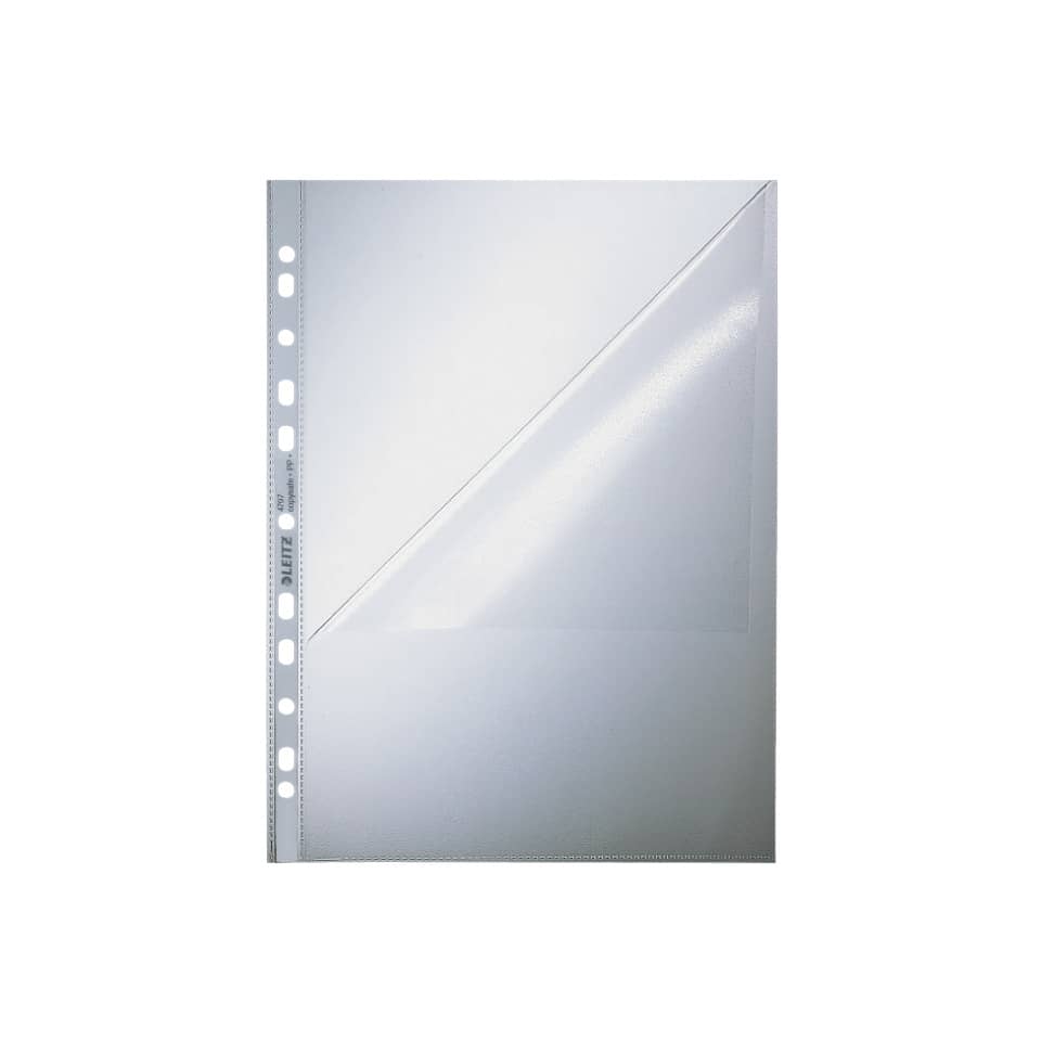 Prospekthülle Standard, A4, PP, genarbt, dokumentenecht, farblos 100 Stück LEITZ 4797-00-00 LEITZ 4797-00-00 oben u. Lochseite offen