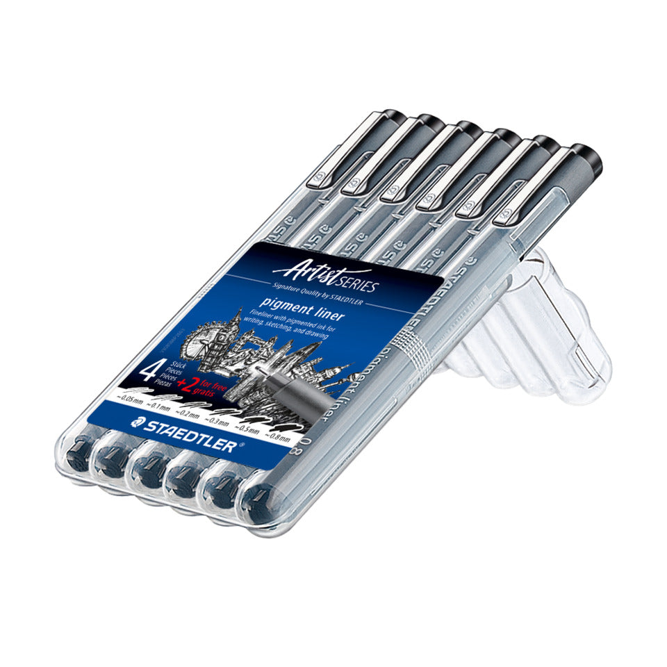 Pigmentlineretui 308, 6 Stück sortiert, schwarz STAEDTLER 308 SB6P