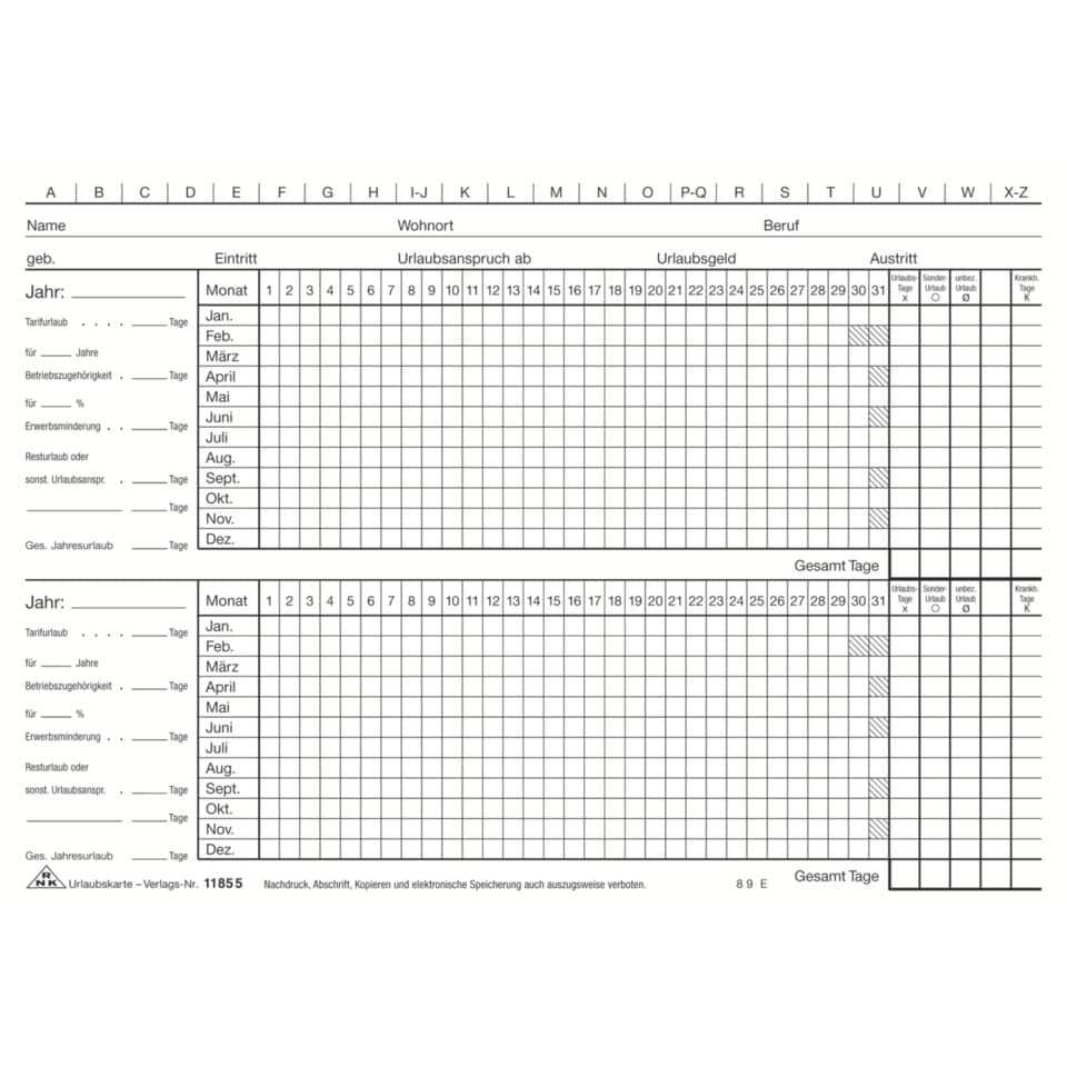 Karteikarte Urlaubskarte, A5 quer, liniert, 100 Stück, weiß RNK 118550 RNK 118550 100ST