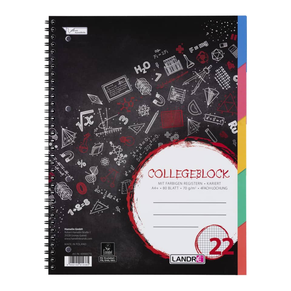 Collegeblock, A4, 80 Blatt, kariert LANDRE 400065715 LANDRE 400065715 m.Register
