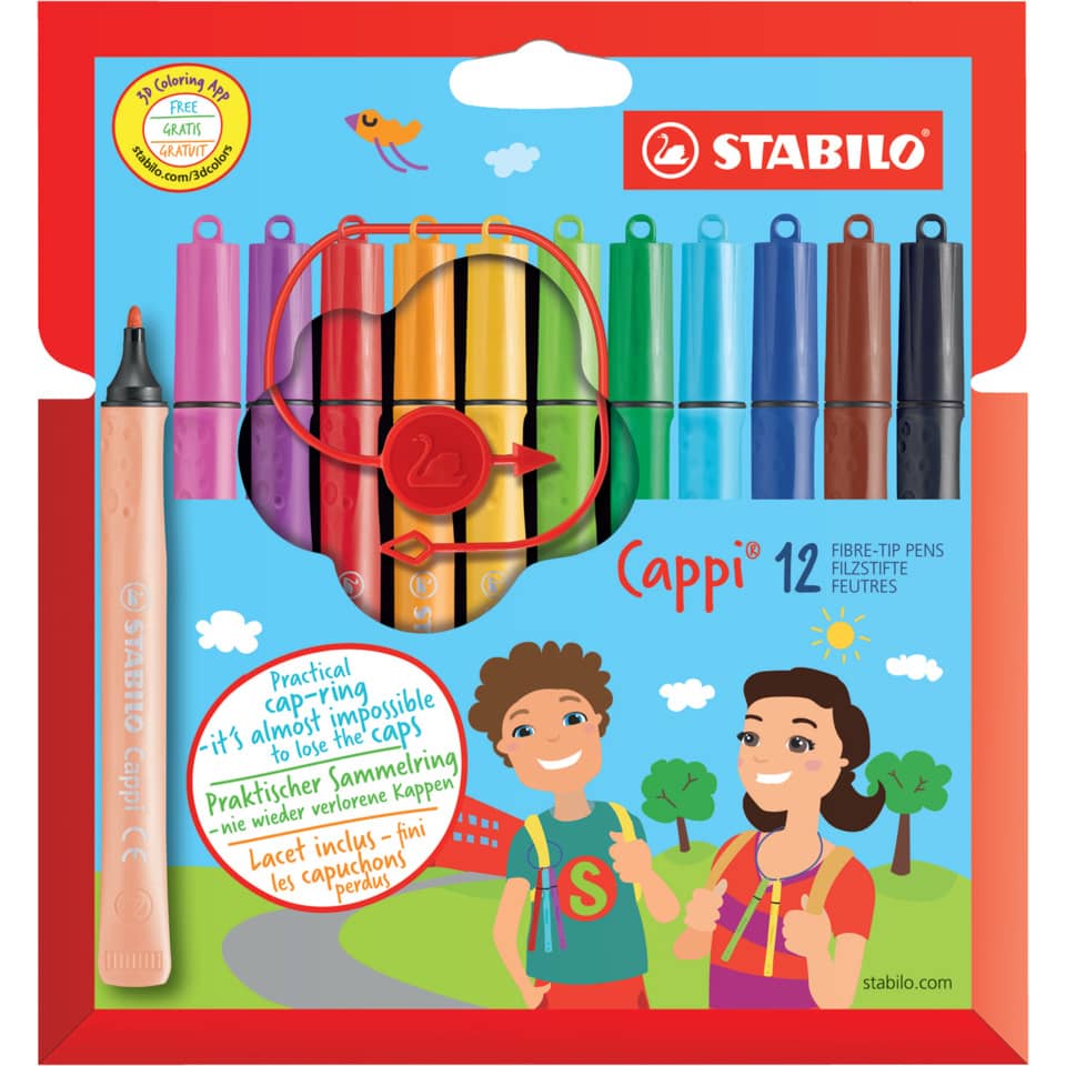 Faserschreiber mit Kappenring Cappi® Etui, 1 mm, sortiert, Kartonetui mit 12 Stiften STABILO 168/12-4 STABILO 168/12-4  Kartonetui