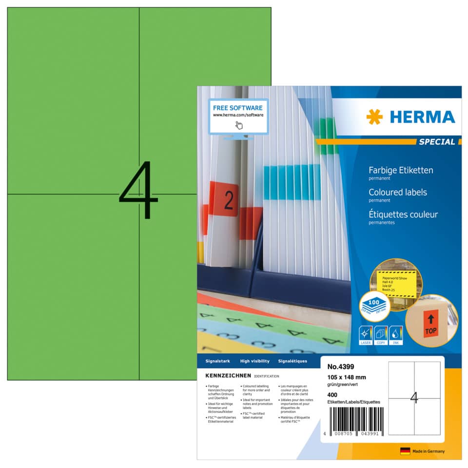 Etiketten permanent, 105 x 148 mm, 400 Stück, grün HERMA 4399 HERMA 4399 SuperPrint
