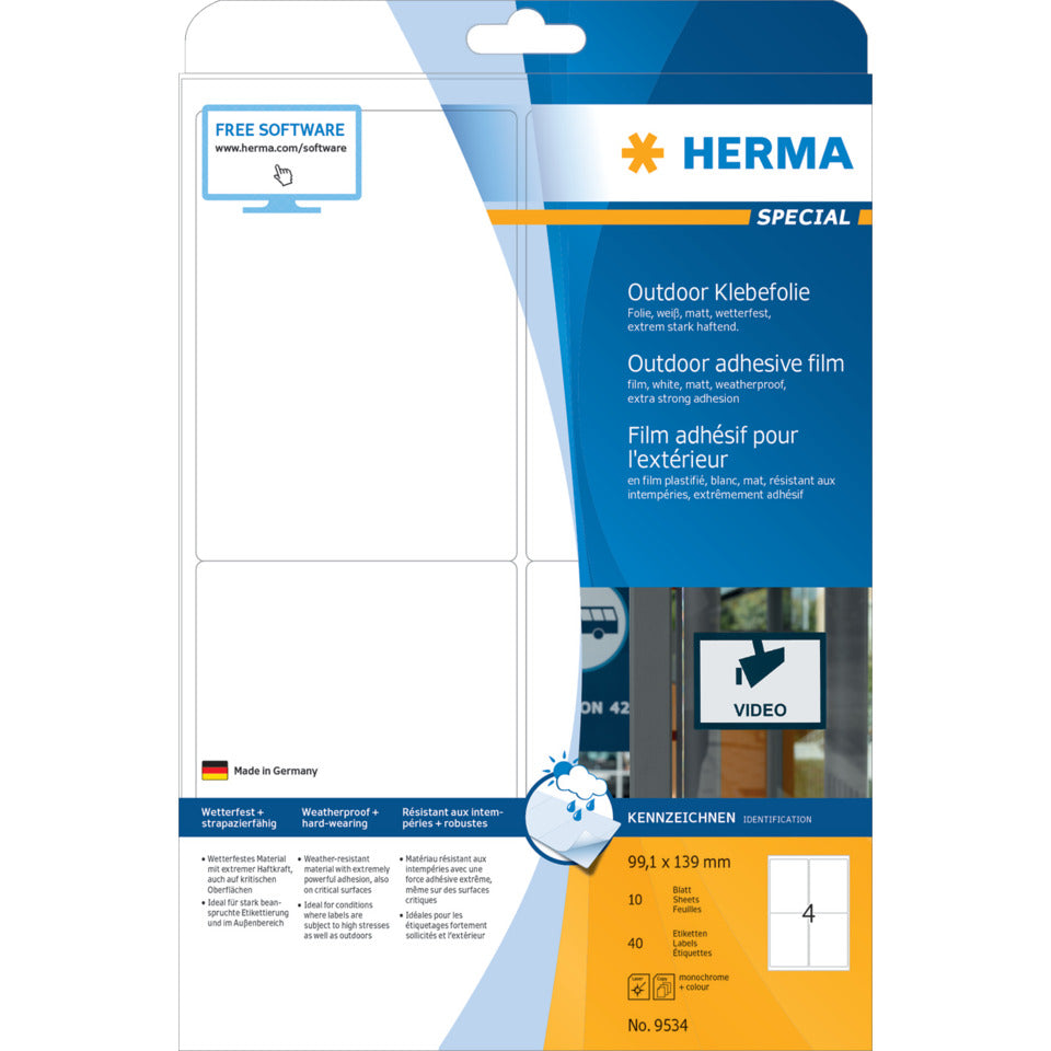 Outdoor-Etiketten stark haftend, 99,1x139mm, 40 Stück, weiß HERMA 9534