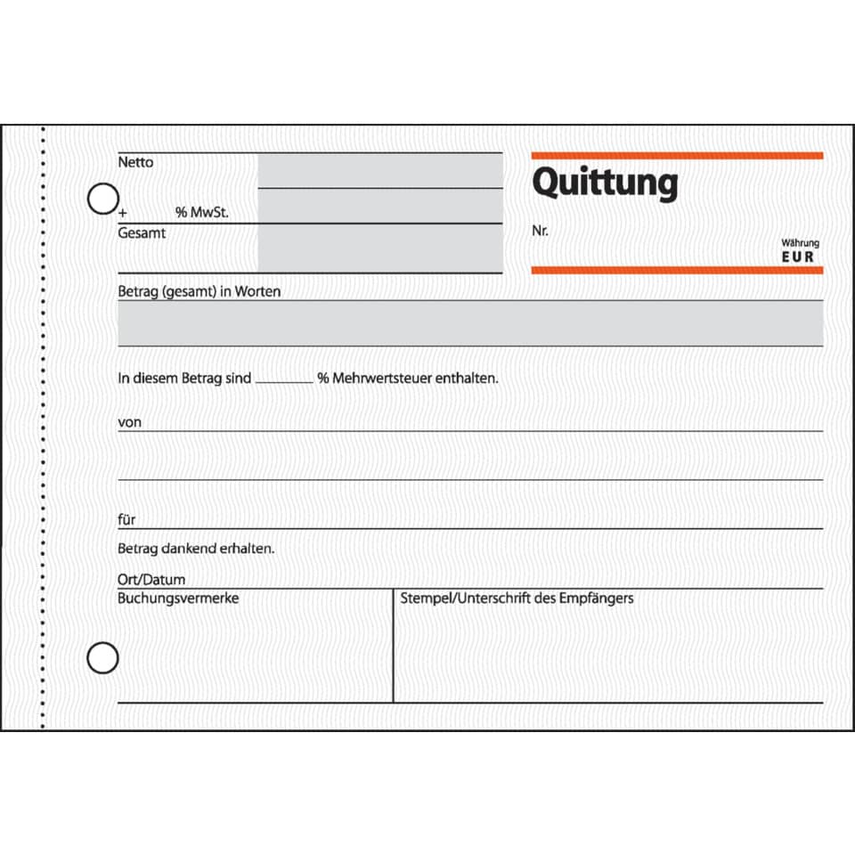 Quittung mit MwSt.-Nachweis, A6 quer, 50 Blatt SIGEL QU619