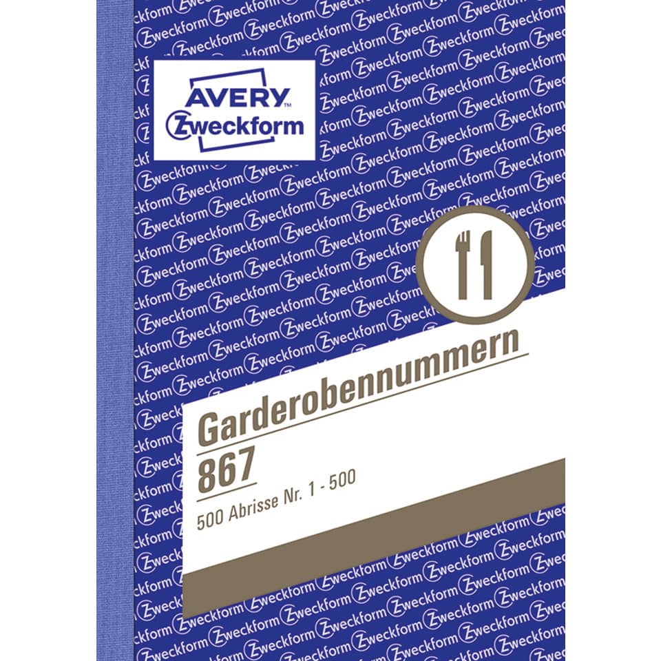 Garderobennummernblock 1-500, sortiert AVERY ZWECKFORM 867 ZWECKFORM 867 1-500